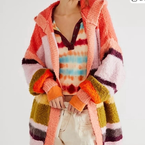 LIKE NEW FREE PEOPLE dream team striped oversized cardigan size XS - Picture 2 of 9